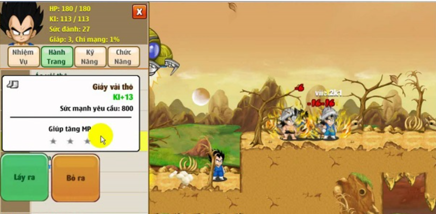 Đánh quái rớt đồ sao pha lê