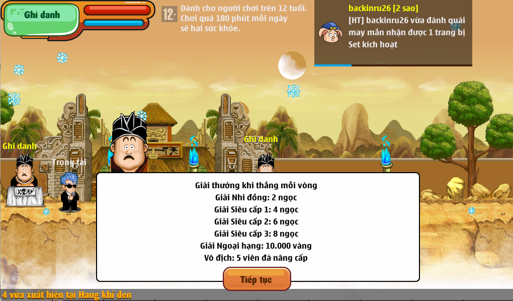 Phần thưởng nhận được sau mỗi giải