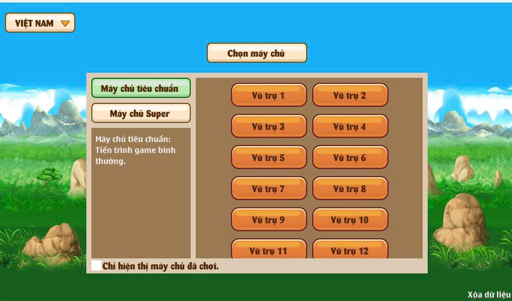 Yêu cầu chọn máy chủ khi tạo tài khoản Nro Lần đầu