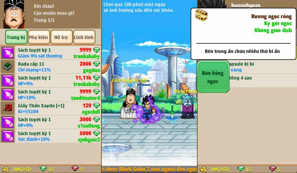 kiếm ngọc miễn phí trong ngọc rồng online - Ký gửi vật phẩm bằng ngọc 