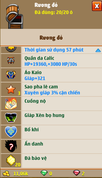 Combo Items trong nro