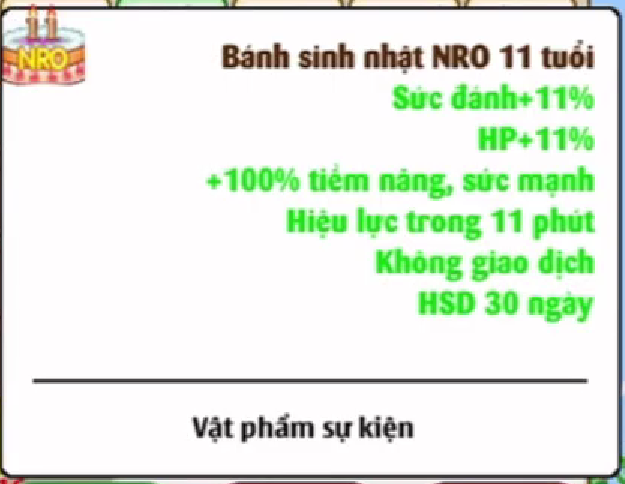Bánh sinh nhật nro 11 tuổi